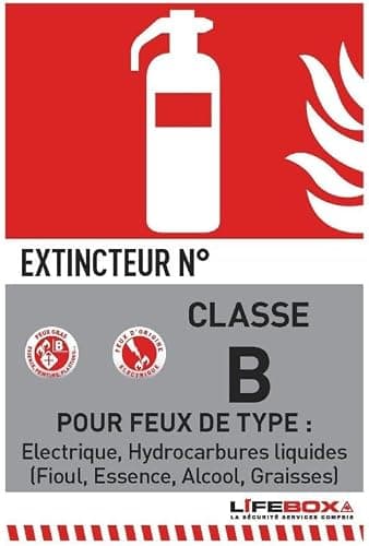 Lifebox, panneau extincteur classe B, NF X08-003