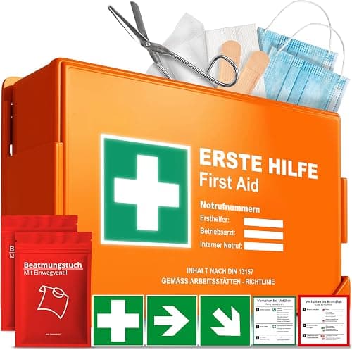Trousse de premiers secours DIN 13157:2021 avec support mural